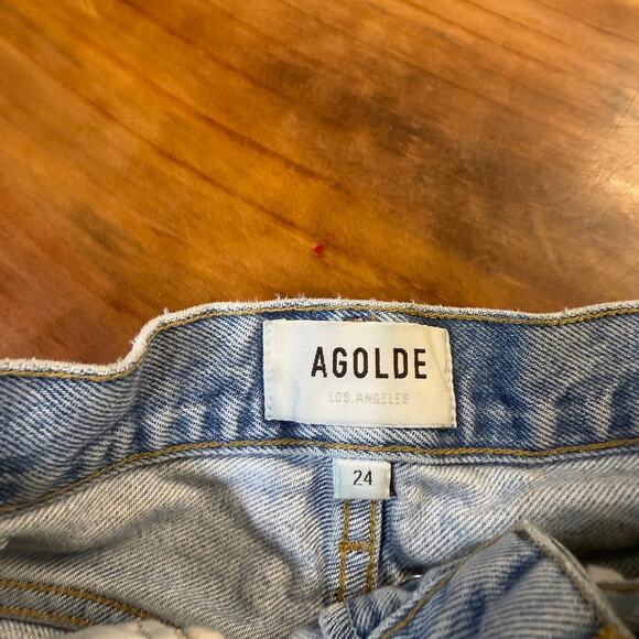 Agolde Women's Shorts 24 Cotton Denim High Rise Distressed Parker A9032 B3-6 - Picture 2 of 6